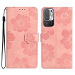 For Xiaomi Redmi Note 10 5G Flower Embossing Pattern Leather Phone Case(Pink)