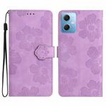 For Xiaomi Redmi Note 12 5G Flower Embossing Pattern Leather Phone Case(Purple)