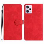 For Xiaomi Redmi Note 12 Pro 5G Flower Embossing Pattern Leather Phone Case(Red)