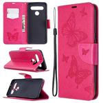 For LG K61 Two Butterflies Embossing Pattern Horizontal Flip Leather Case with Holder & Card Slot & Wallet & Lanyard(Rose Red)