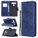 For LG K61 Two Butterflies Embossing Pattern Horizontal Flip Leather Case with Holder & Card Slot & Wallet & Lanyard(Dark Blue)