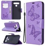 For LG K61 Two Butterflies Embossing Pattern Horizontal Flip Leather Case with Holder & Card Slot & Wallet & Lanyard(Purple)