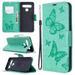 For LG K61 Two Butterflies Embossing Pattern Horizontal Flip Leather Case with Holder & Card Slot & Wallet & Lanyard(Green)