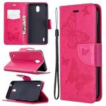 For Nokia 1.3 Two Butterflies Embossing Pattern Horizontal Flip Leather Case with Holder & Card Slot & Wallet & Lanyard(Rose Red)