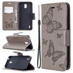 For Nokia 1.3 Two Butterflies Embossing Pattern Horizontal Flip Leather Case with Holder & Card Slot & Wallet & Lanyard(Grey)