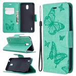 For Nokia 1.3 Two Butterflies Embossing Pattern Horizontal Flip Leather Case with Holder & Card Slot & Wallet & Lanyard(Green)