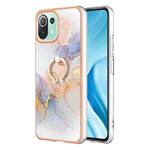 For Xiaomi Mi 11 Lite Electroplating IMD TPU Phone Case with Ring(White Marble)