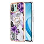 For Xiaomi Mi 11 Lite Electroplating IMD TPU Phone Case with Ring(Purple Flower)