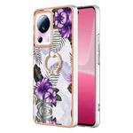 For Xiaomi 13 Lite 5G Electroplating IMD TPU Phone Case with Ring(Purple Flower)