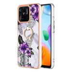 For Xiaomi Redmi 10C Electroplating IMD TPU Phone Case with Ring(Purple Flower)