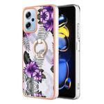 For Xiaomi Redmi Note 11T Pro/Note 11T Pro+ Electroplating IMD TPU Phone Case with Ring(Purple Flower)