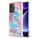 For Xiaomi Poco F5 5G / Redmi Note 12 Turbo Electroplating IMD TPU Phone Case with Ring(Blue Marble)