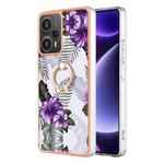 For Xiaomi Poco F5 5G / Redmi Note 12 Turbo Electroplating IMD TPU Phone Case with Ring(Purple Flower)