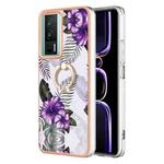 For Xiaomi Poco F5 Pro 5G / Redmi K60 Electroplating IMD TPU Phone Case with Ring(Purple Flower)