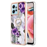 For Xiaomi Redmi Note 12 4G Global Electroplating IMD TPU Phone Case with Ring(Purple Flower)