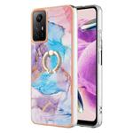 For Xiaomi Redmi Note 12S 4G Electroplating IMD TPU Phone Case with Ring(Blue Marble)
