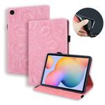 For Samsung Galaxy Tab S6 Lite  Calf Pattern Double Folding Design Embossed Leather Case with  Holder & Card Slots & Pen Slot &   Elastic Band(Pink)