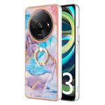 For Xiaomi Redmi A3 Electroplating IMD TPU Phone Case with Ring(Blue Marble)
