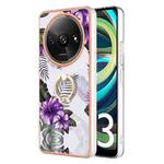 For Xiaomi Redmi A3 Electroplating IMD TPU Phone Case with Ring(Purple Flower)