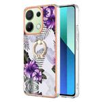 For Xiaomi Redmi Note 13 4G Electroplating IMD TPU Phone Case with Ring(Purple Flower)