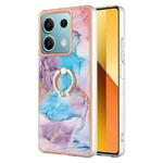 For Xiaomi Redmi Note 13 5G Global Electroplating IMD TPU Phone Case with Ring(Blue Marble)