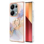 For Xiaomi Redmi Note 13 Pro 4G/Poco M6 Pro 4G Electroplating IMD TPU Phone Case with Ring(White Marble)