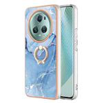 For Honor Magic5 Pro Electroplating Marble Dual-side IMD Phone Case with Ring(Blue 018)