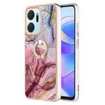 For Honor X7a Electroplating Marble Dual-side IMD Phone Case with Ring(Rose Red 014)