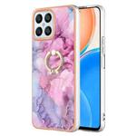 For Honor X8 4G Electroplating Marble Dual-side IMD Phone Case with Ring(Pink 013)