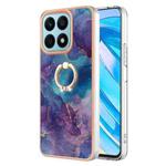 For Honor X8a Electroplating Marble Dual-side IMD Phone Case with Ring(Purple 016)