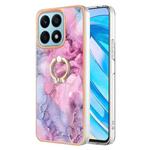 For Honor X8a Electroplating Marble Dual-side IMD Phone Case with Ring(Pink 013)