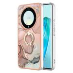For Honor X9a / Magic5 Lite Electroplating Marble Dual-side IMD Phone Case with Ring(Rose Gold 015)