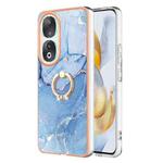 For Honor 90 5G Electroplating Marble Dual-side IMD Phone Case with Ring(Blue 018)