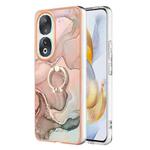 For Honor 90 5G Electroplating Marble Dual-side IMD Phone Case with Ring(Rose Gold 015)