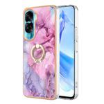 For Honor 90 Lite 5G Electroplating Marble Dual-side IMD Phone Case with Ring(Pink 013)