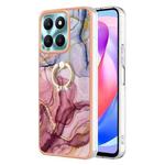 For Honor X6a Electroplating Marble Dual-side IMD Phone Case with Ring(Rose Red 014)