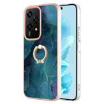 For Honor 200 Lite Global Electroplating Marble Dual-side IMD Phone Case with Ring(Green 017)