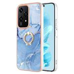 For Honor 200 Lite Global Electroplating Marble Dual-side IMD Phone Case with Ring(Blue 018)