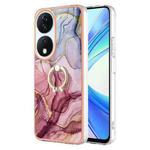 For Honor X7b 4G / 5G Electroplating Marble Dual-side IMD Phone Case with Ring(Rose Red 014)