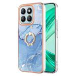 For Honor X8b Electroplating Marble Dual-side IMD Phone Case with Ring(Blue 018)