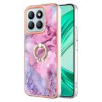 For Honor X8b Electroplating Marble Dual-side IMD Phone Case with Ring(Pink 013)