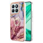 For Honor X8b Electroplating Marble Dual-side IMD Phone Case with Ring(Rose Red 014)