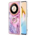 For Honor X9b Electroplating Marble Dual-side IMD Phone Case with Ring(Pink 013)