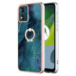For Motorola Moto E13 Electroplating Marble Dual-side IMD Phone Case with Ring(Green 017)
