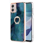 For Motorola Moto G53 5G Electroplating Marble Dual-side IMD Phone Case with Ring(Green 017)