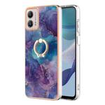 For Motorola Moto G53 5G Electroplating Marble Dual-side IMD Phone Case with Ring(Purple 016)