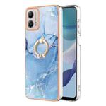 For Motorola Moto G53 5G Electroplating Marble Dual-side IMD Phone Case with Ring(Blue 018)