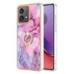 For Motorola Moto G84 Electroplating Marble Dual-side IMD Phone Case with Ring(Pink 013)