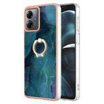 For Motorola Moto G14 Electroplating Marble Dual-side IMD Phone Case with Ring(Green 017)