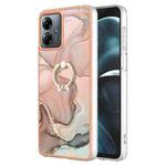 For Motorola Moto G14 Electroplating Marble Dual-side IMD Phone Case with Ring(Rose Gold 015)